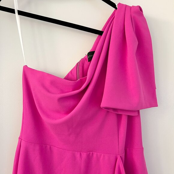 Betsy & Adam One-Shoulder Ruffle Sheath Dress Hot Pink Size 12 - Picture 5 of 11